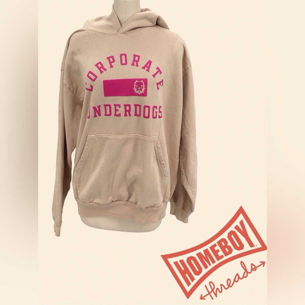 Corporate Beige Hoodie with Pink Print Size L